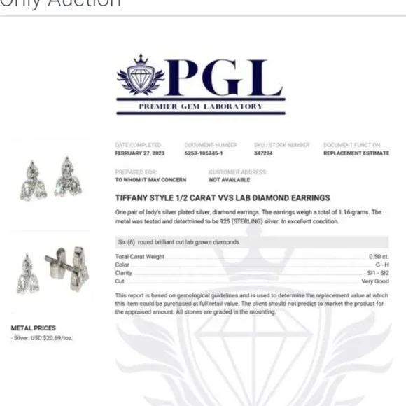Tiffany Style 1/2 CT Diamond Silver Earings